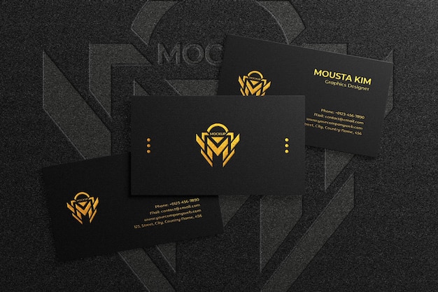 Элегантный и роскошный темный макет визитки с тисненым логотипом