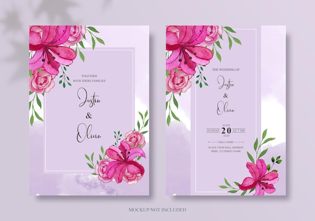 柔らかい花と葉psdを手描きでエレガントでロマンチックな結婚式の招待カード