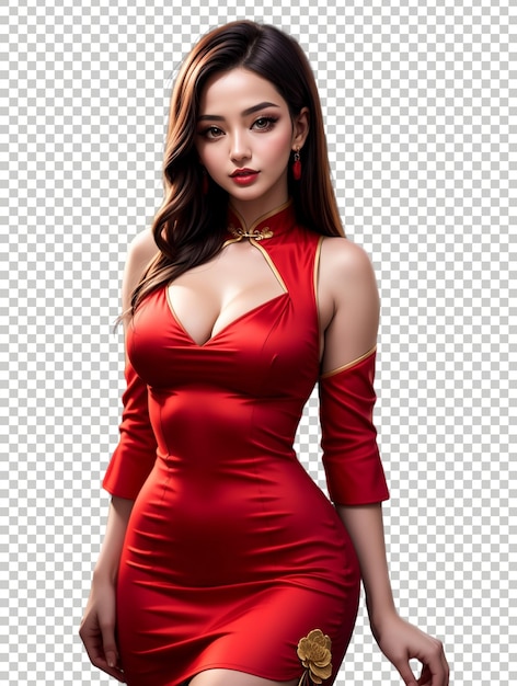 Elegant attractive beautiful sexy asian girl game character art transparent background