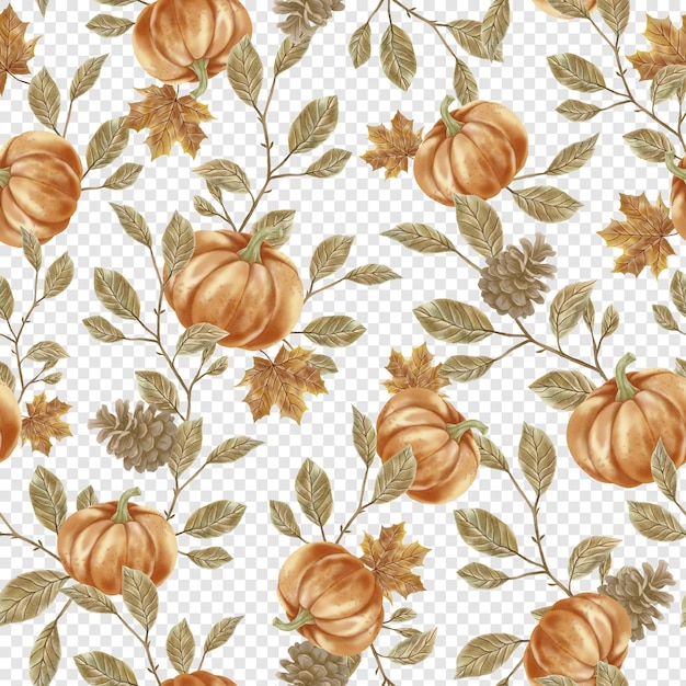 PSD elegant autumn fall pattern with autumnal flowers pumpkins and fall leaves