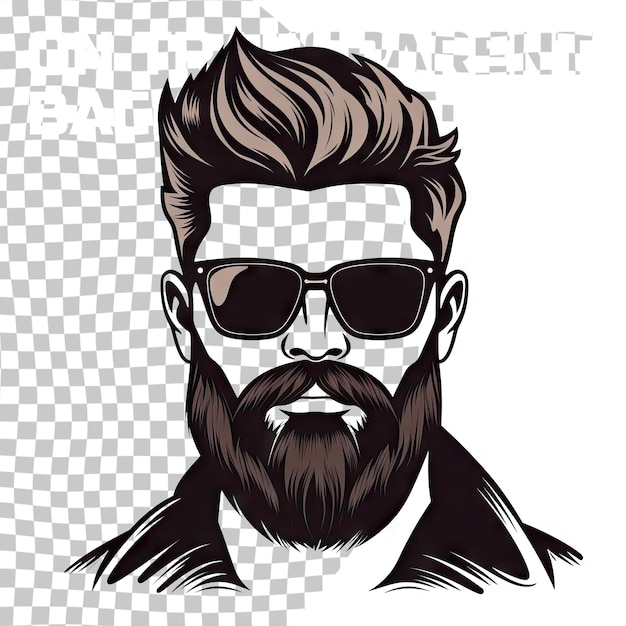 PSD elegante viso di uomo barbuto con occhiali da sole personaggio hipster vettoriale emblema di silhouette avatar di moda