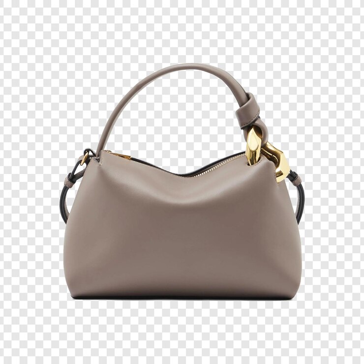 PSD elegant beige leather handbag with gold chain detail