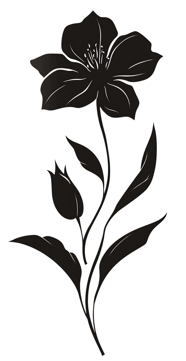 PSD elegant black and white floral illustration