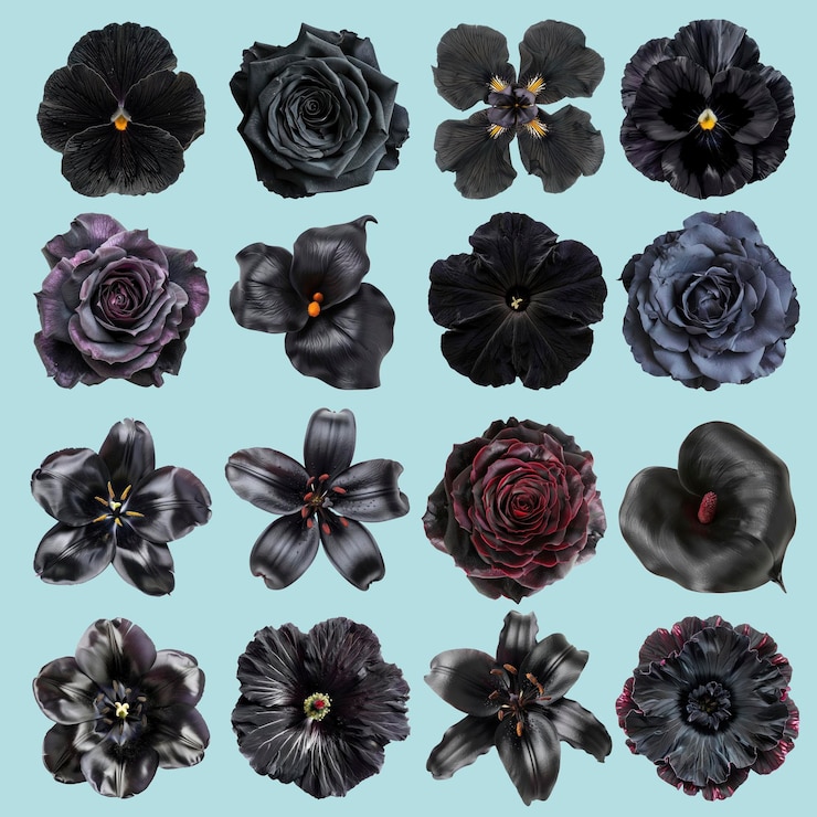 PSD elegant black floral arrangement set