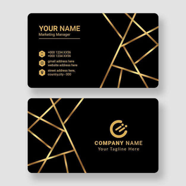 Elegant Black and Gold Business Card Design with Geometric Accents