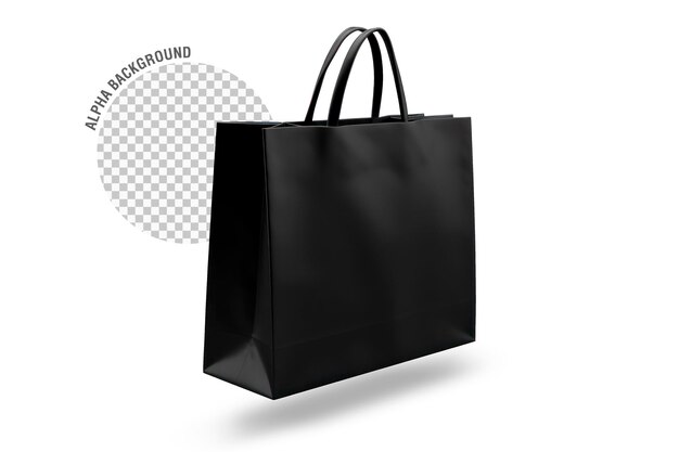 Elegant black leather bag isolated on transparent background