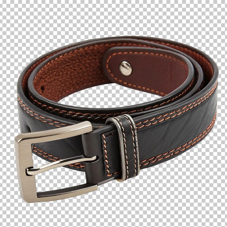 PSD elegant black leather belt with silver buckle