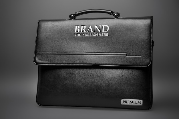 Elegant black leather briefcase mock-up