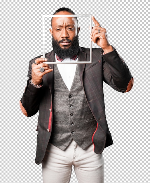 PSD elegant black man with frame