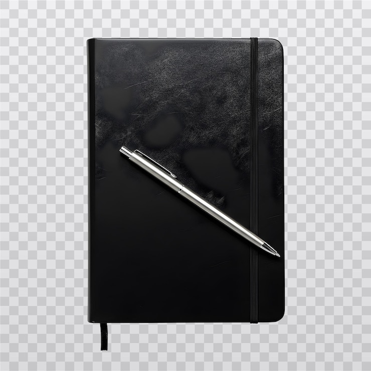 PSD elegant black notebook with a silver pen