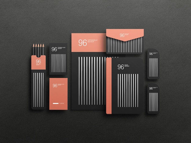 Elegant black stationary set mockup