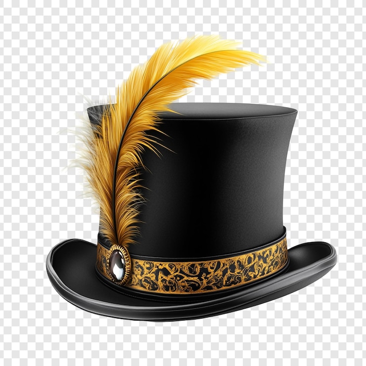 PSD elegant black top hat with a golden feather