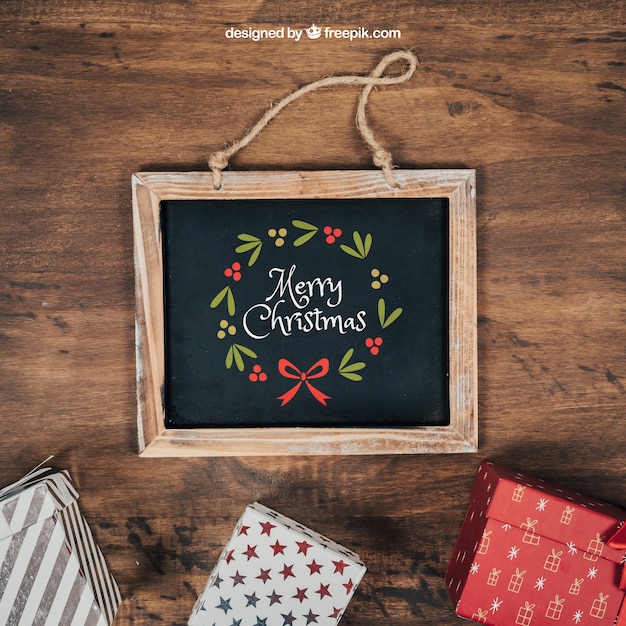 Elegant blackboard mockup with christmtas design