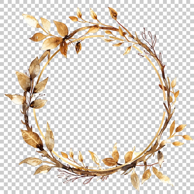 PSD elegant bloemenketting met aquarel met gouden cirkel png met doorzichtige achtergrond