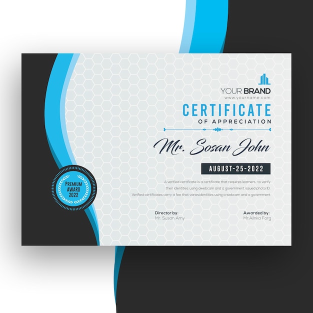 PSD elegante modello psd certificato blu