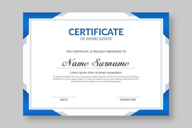 Elegant blue certificate template