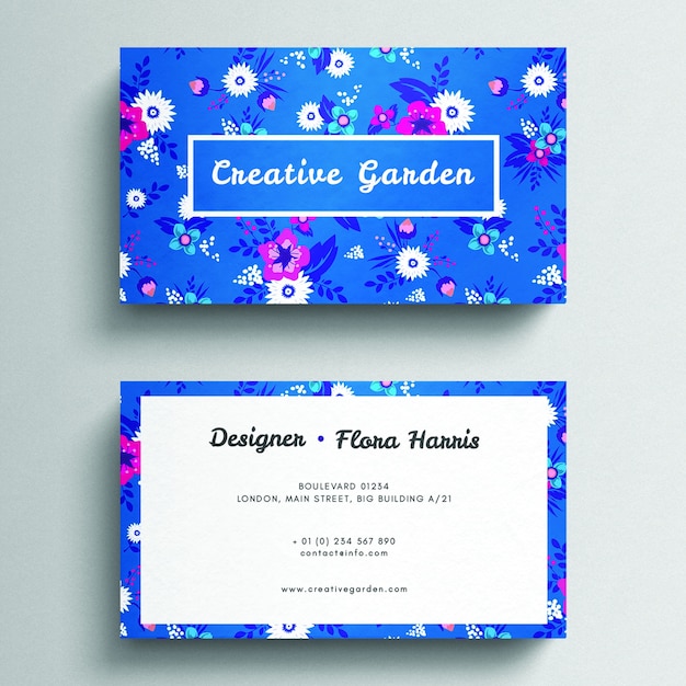 PSD elegant blue floral business card mockup