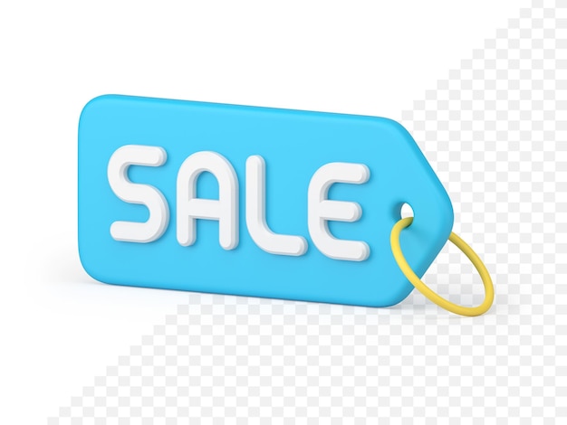PSD elegant blue sale discount tag rope horizontal isometric label realistic 3d icon