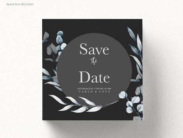 Elegant blue watercolor leaves wedding invitation card