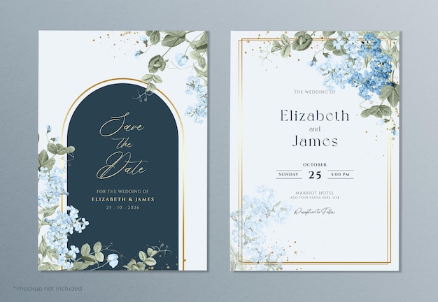 Elegant blue wedding invitation template