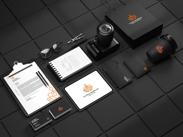 Modello di mockup per set di cancelleria di branding elegante psd premium