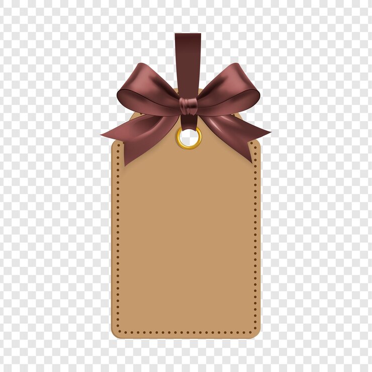 PSD elegant brown gift tag with ribbon