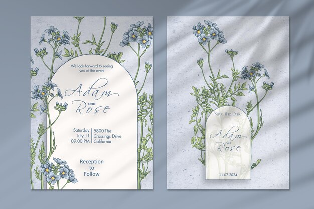 PSD elegant bruiloft uitnodiging sjabloon met bloemen