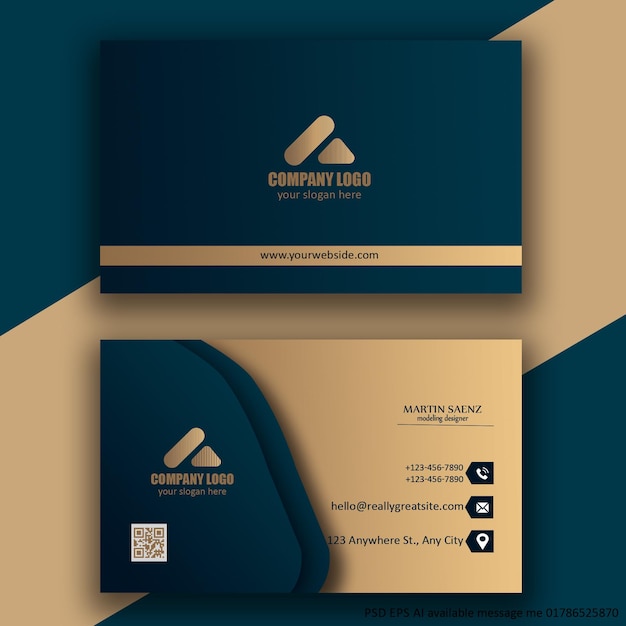 PSD elegant business card blue and gold business card template