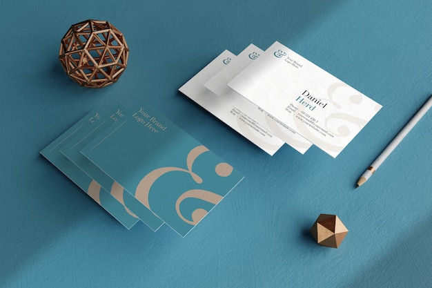 Elegant business card mockup in blue floor