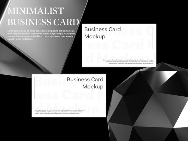PSD elegant business card mockup on dark black metal background