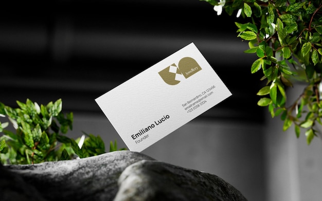 PSD elegant business card mockup on a rock