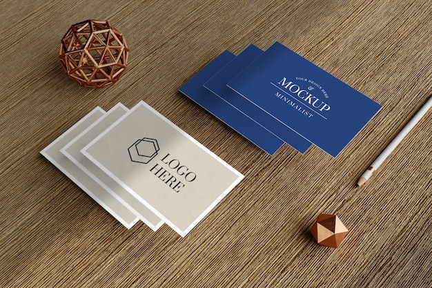 Elegant business card mockup in straw rattan floor