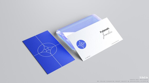 PSD elegant business card mockup with crystal or gemstone on perspective view for branding showcase