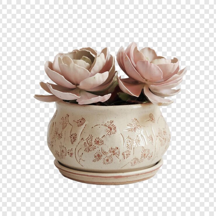 PSD elegant ceramic plant pot with blossoms