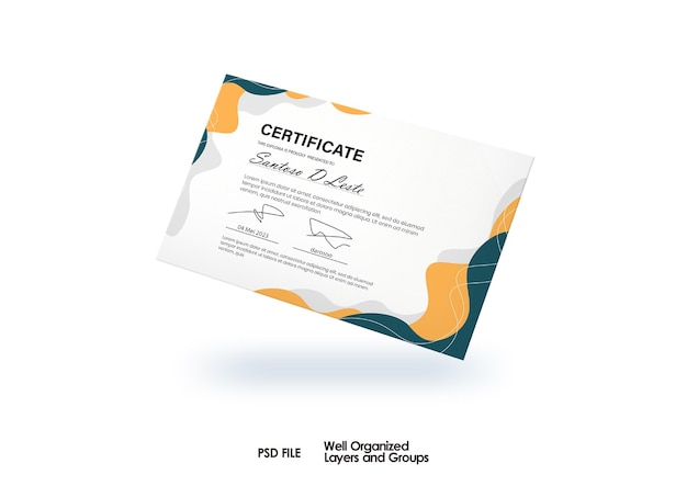 PSD modello di certificato elegante