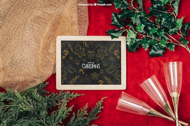 PSD elegant chalkboard mockup with christmtas design