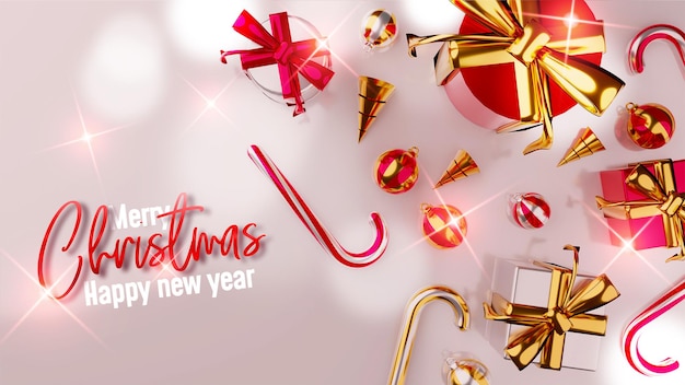 Elegant christmas background in realistic style with golden decoration