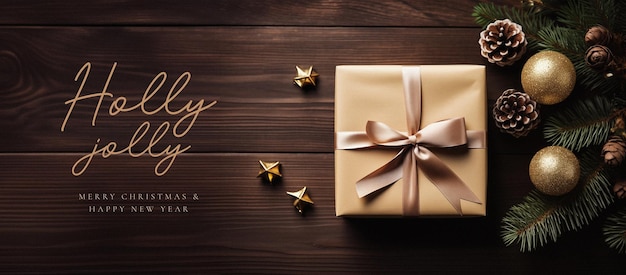 PSD elegant christmas greeting card template withs presents and ornaments