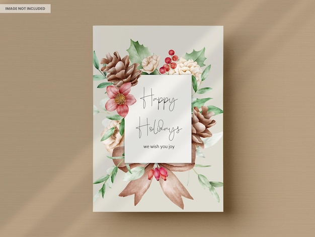 elegant Christmas and new year card floral watercolor