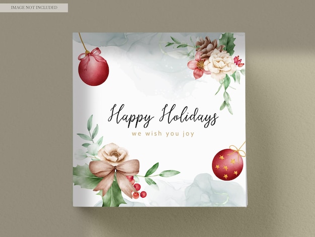 PSD elegant christmas and new year card floral watercolor