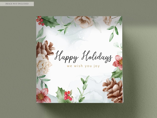 PSD elegant christmas and new year card floral watercolor