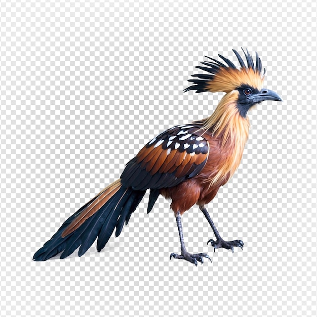 An elegant colorful hoatzin standing isolated on transparent background png generative ai