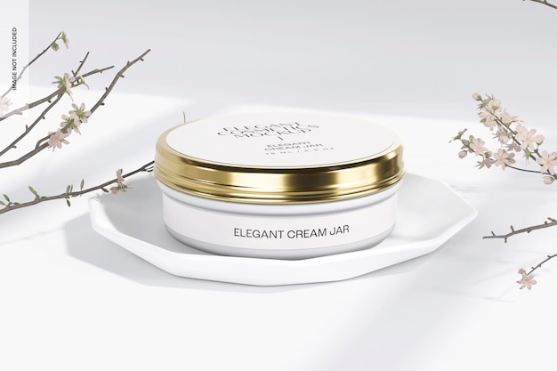 Elegant cream jar mockup, left view