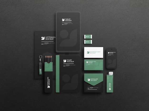 Elegante mockup set stazionario scuro