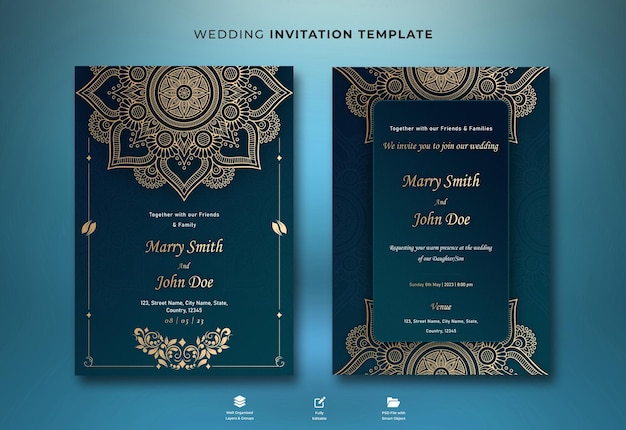 PSD elegant design and floral on wedding card template