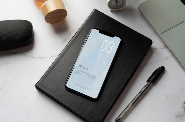 Elegant desk setup with smartphone mock-up design