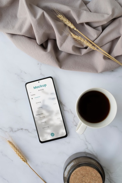 elegant desk setup with smartphone mock-up