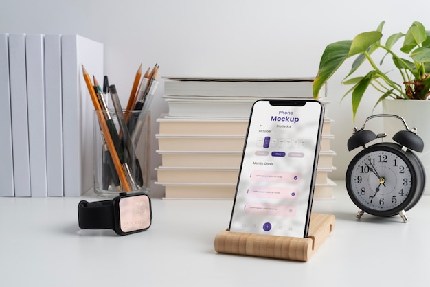 PSD elegant desk setup with smartphone mock-up