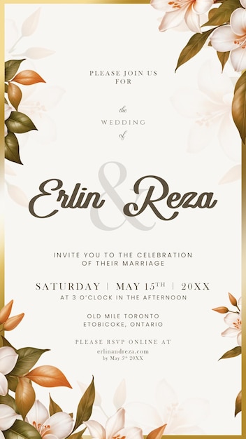 Elegant Digital Wedding Invitation with flower frame