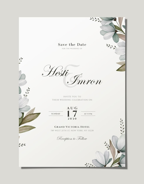 Elegant digital wedding invitation with flowers